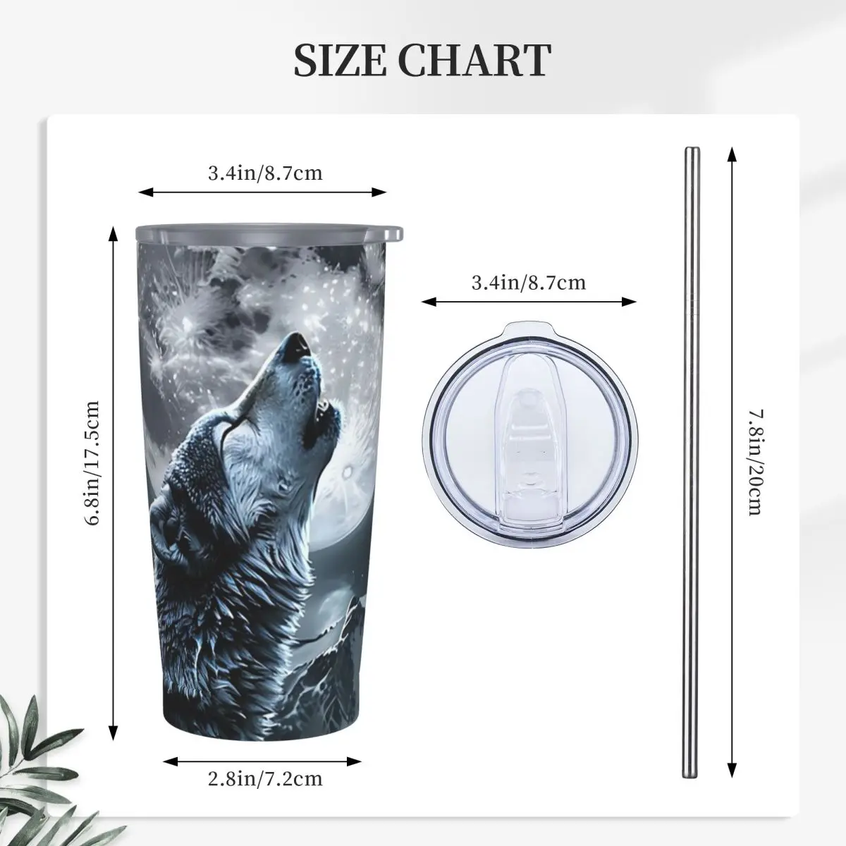 Howling Wolf Under The Moonlight Print Stainless Steel Tumbler Vacuum Insulated Mugs Thermal Cold Bottle Straw With Lid 20oz