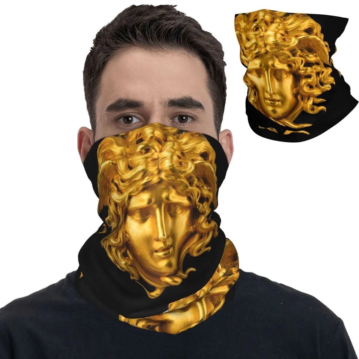 Elegant And Chic French Golden Haired Bandana Neck Gaiter Mythological Greek Medusa Mask Scarf Warm Headband Outdoor Sports