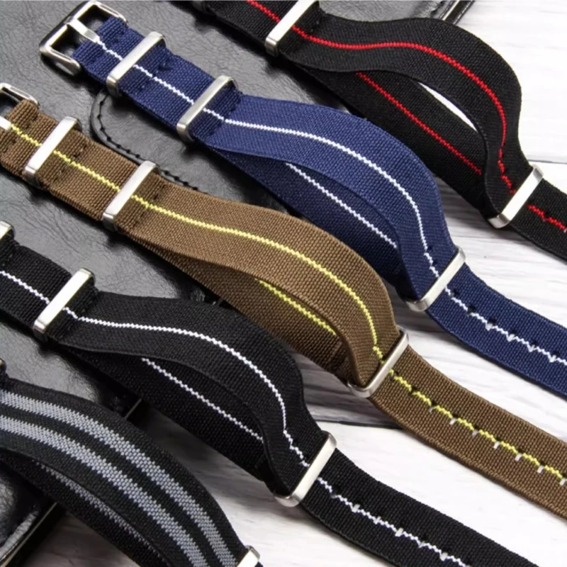 

Elastic Nylon Watchband 60s French Troops Parachute Bag Nato Strap 18mm 20mm 22mm Smartwatch Outdoor Sport waterproof bracelet