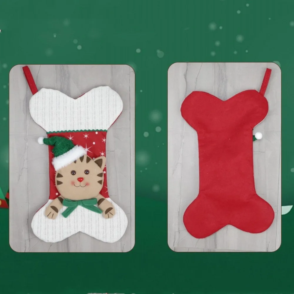 

Xmas Tree Ornaments Large Christmas Stocking Cartoon Kawaii Fireplace Christmas Stocking Bone Shape Romance