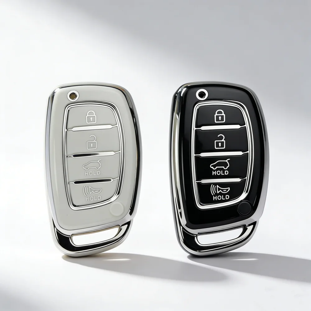 4 Buttons TPU Car Key Cover for Hyundai Ix35 Ix45 I10 I30 I40 Tucson Santa Fe Rena Sonata Elantra Creta Anti-Loss Keychain