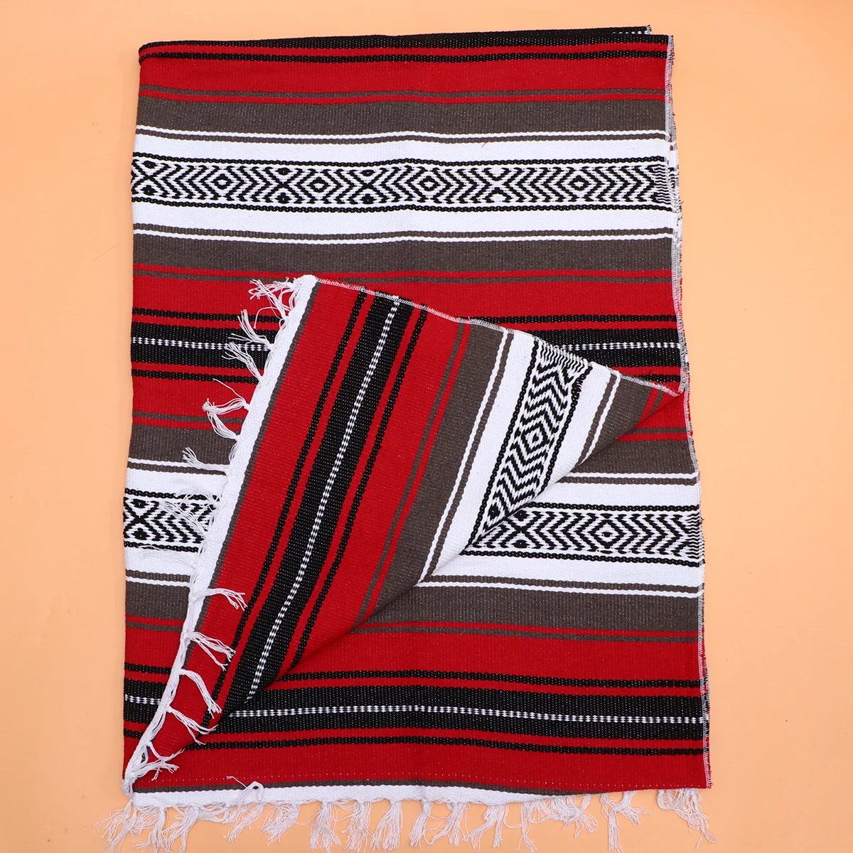 

130x180cm Vibrant Red Mexican Serape Blanket Soft Woven Blend for Home Decor Car Rug Yoga Mat Accent Throw Mexican Blanket