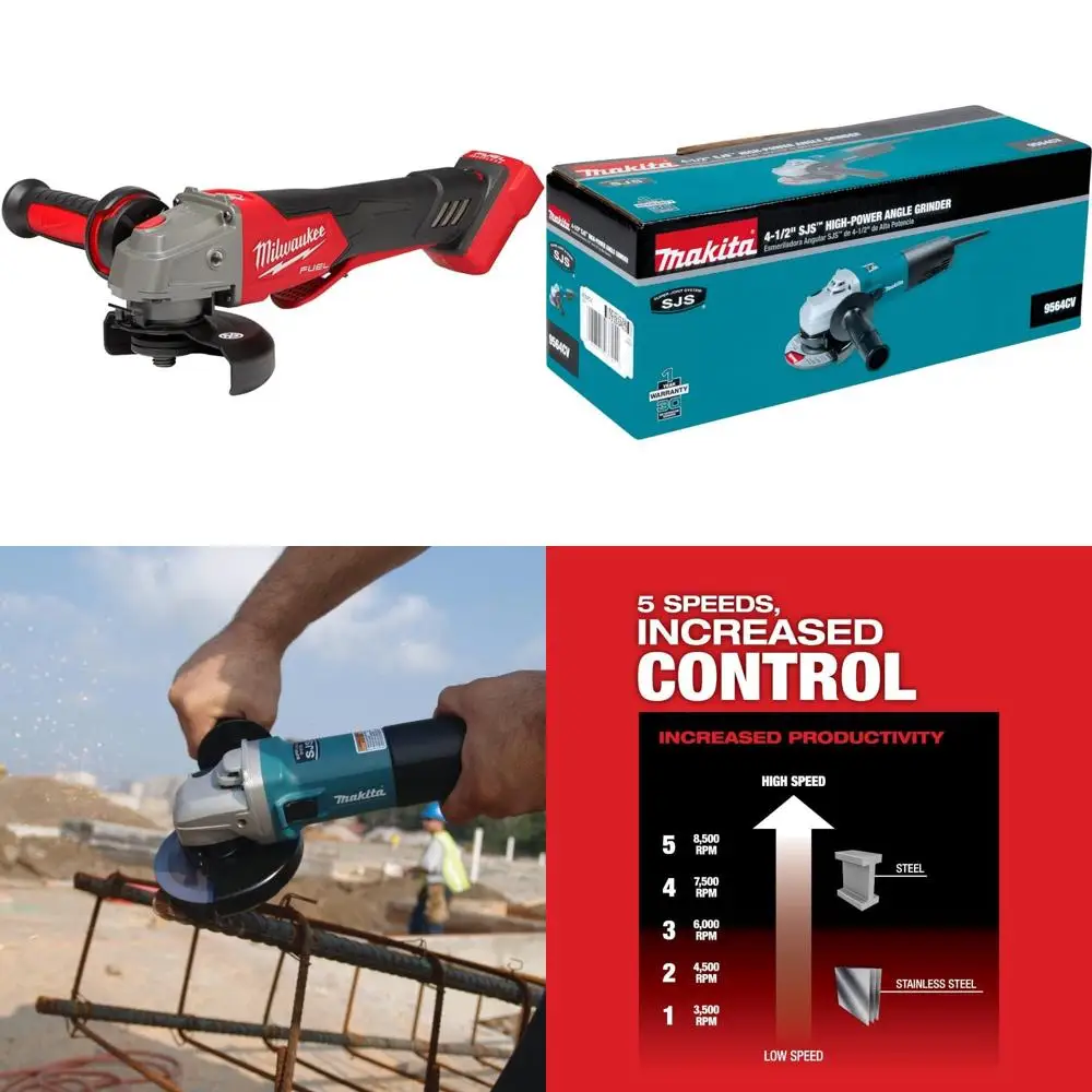 مطحنة زاوية لاسلكية متغيرة السرعة 4-1/2 إلى 5 بوصة مع وقت تشغيل ممتد وكفاءة عالية في الطاقة