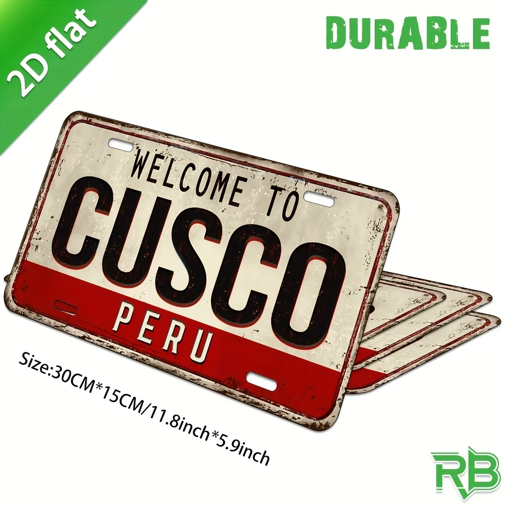 لافتة حائط معدنية - تصميم لوحة ترخيص "مرحبًا بكم في كوسكو بيرو"، مطبوعة بالأشعة فوق البنفسجية، نمط ريفي متعثر للمنزل والمقهى والمطعم #5