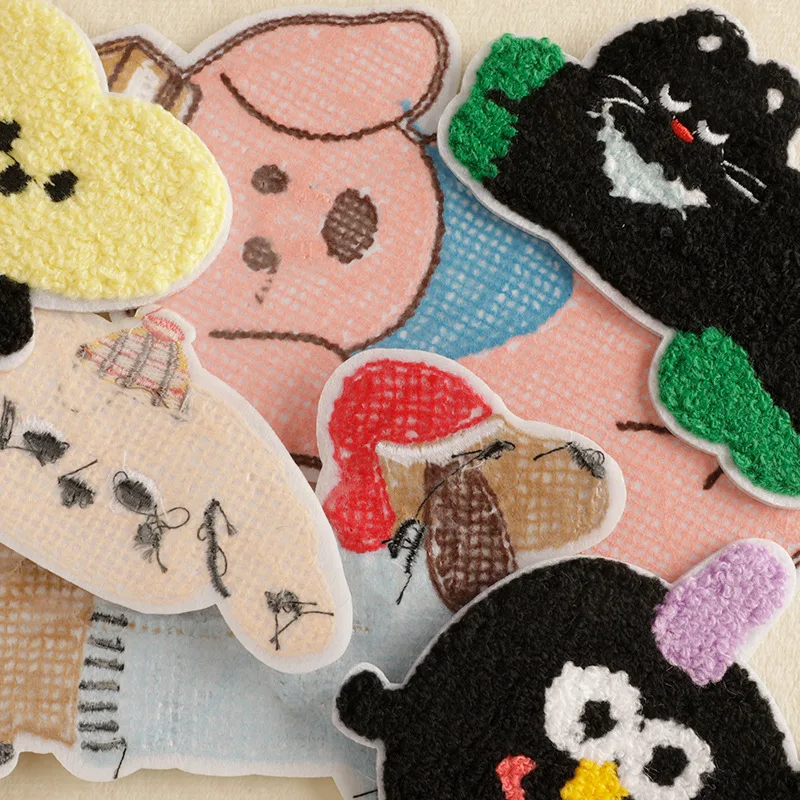 Chenille Animal Cute Iron On Patch For Clothes Haftowane naklejki termokollant Dzieci Koty Małe duże tkaniny do szycia Thermal Parches