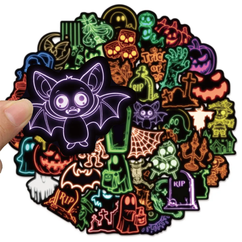 50PCS Creative Neon Lights 2 Halloween Decoration Graffiti Stickers Package Skateboard Water Bottle Computer Tablet Stickers