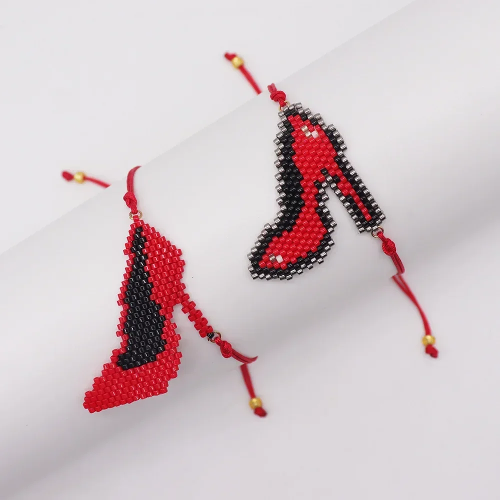 Rice bead bracelet personalized high heels graphic fashion Simplicity Red Female Adjustable Hand-woven Bohemian Beaded bracelet