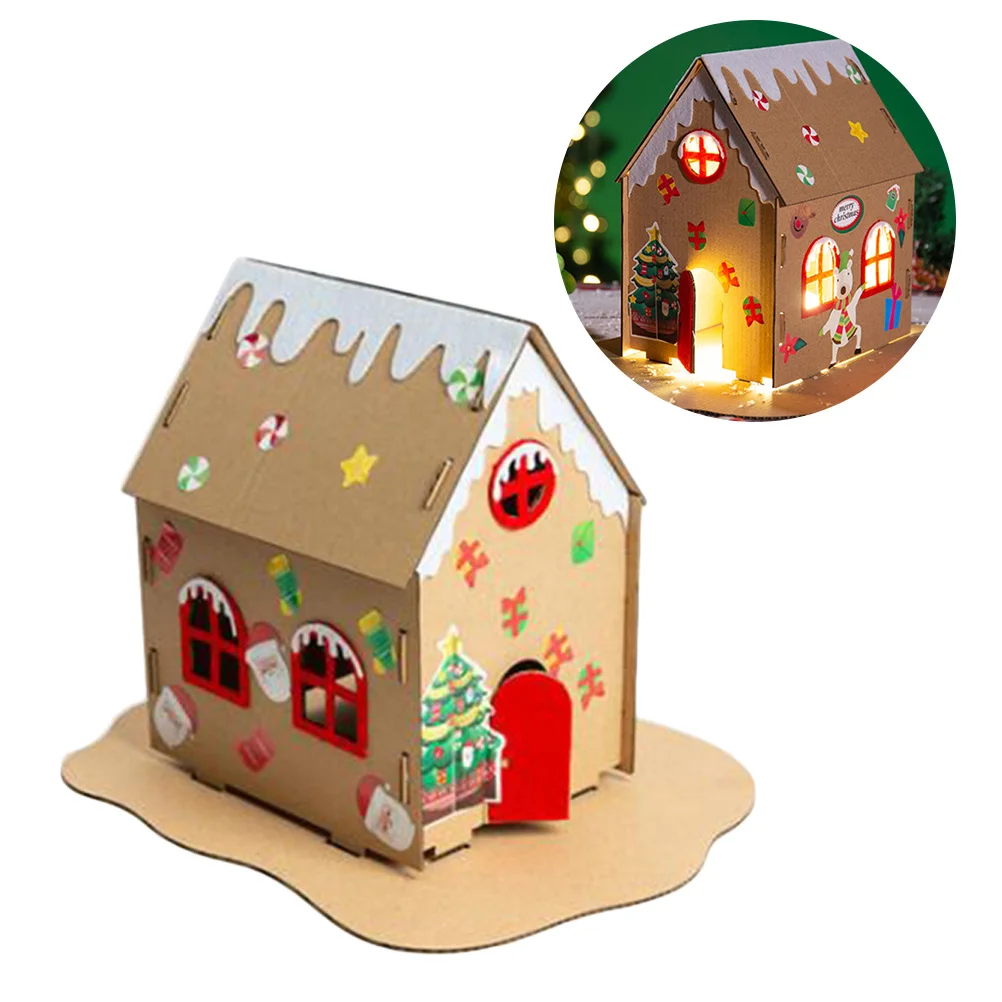 Box Handmade DIY Christmas Cookie House Thick Material Luminous Homemade Hut Decoration Kids Educational Set