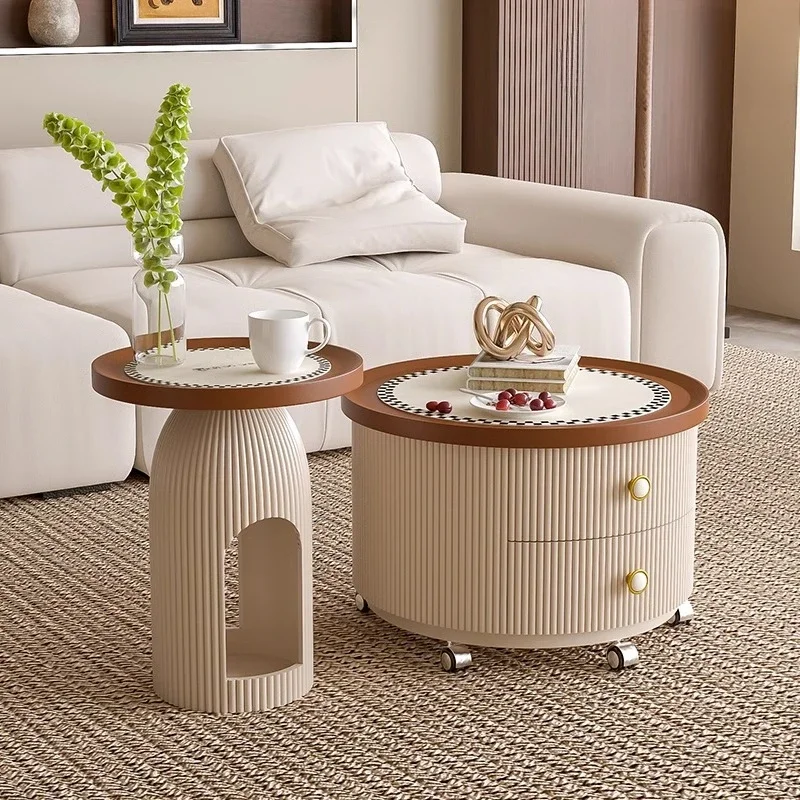 Medieval Style Coffee Table Household Living Room Small Apartment Design High Sense Internet Celebrity Retro Round Tea Table