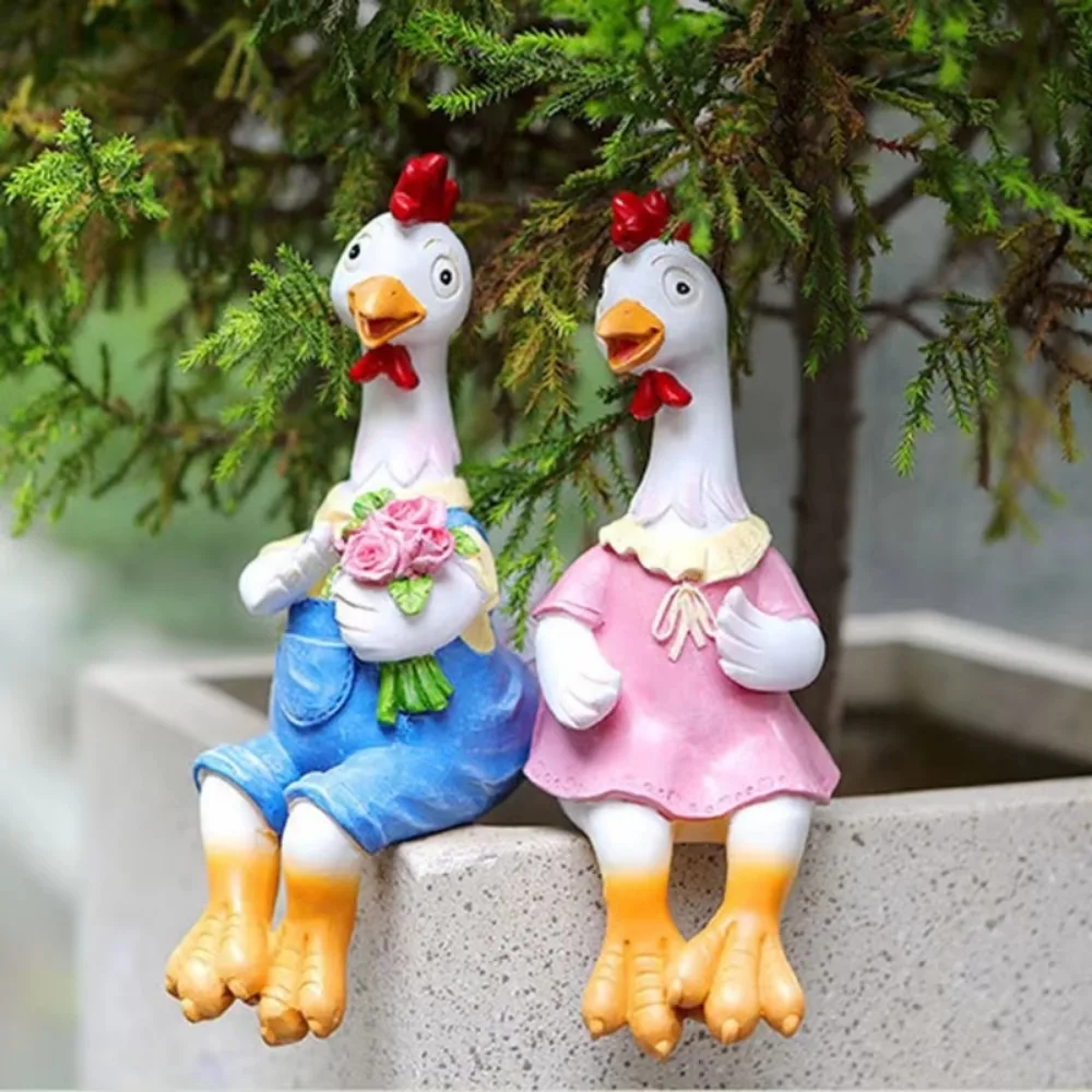 1 Pair Creative Fade Resistant Couple Duck Statue Waterproof Cartoon Garden Duck Ornaments Cute Reading Duck Figures Desktop