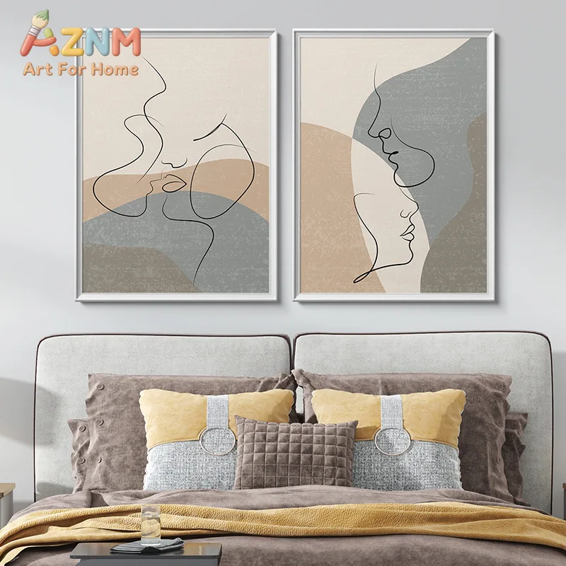1/2 Stück Abstrakte Linien Einfache Kunst Wohnzimmer Dekorative Malerei Moderne Wandkunst Geometrie Gesicht Farbblock Nordische Malerei