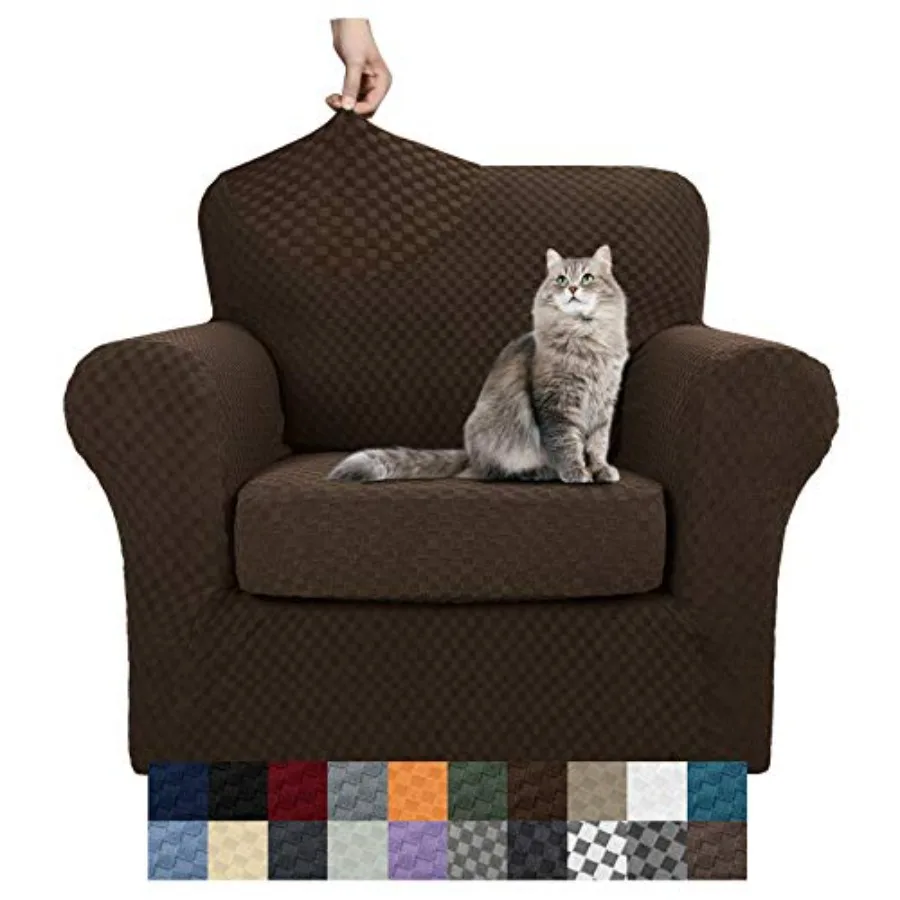 

Новейшие клетчатые чехлы для стульев (2 шт.) для гостиной, высокоэластичные, утолщенные, с защитой от скольжения, на резинке, для стульев с подлокотниками