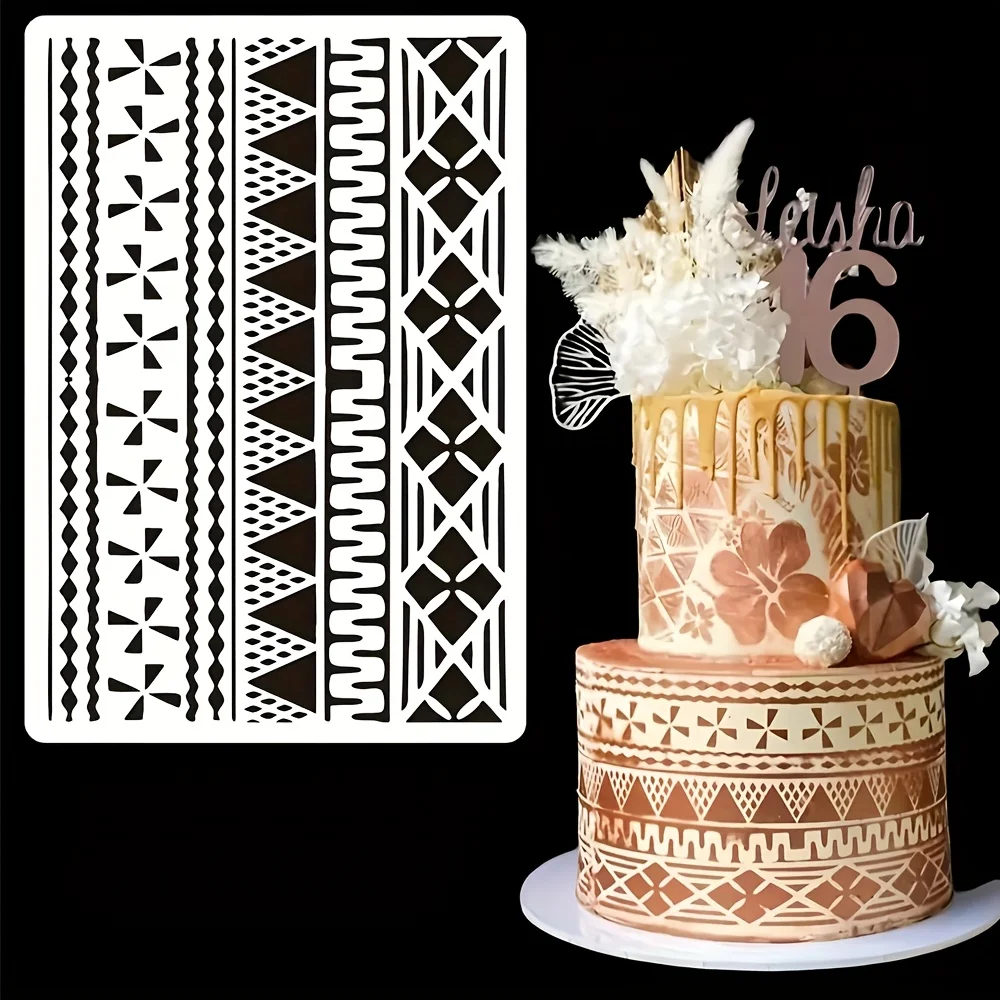 1Pc 29×20cm Floral Cake Stencil, Food Grade PET Reusable Fondant Template for Wedding & Party Cake Decor view 3