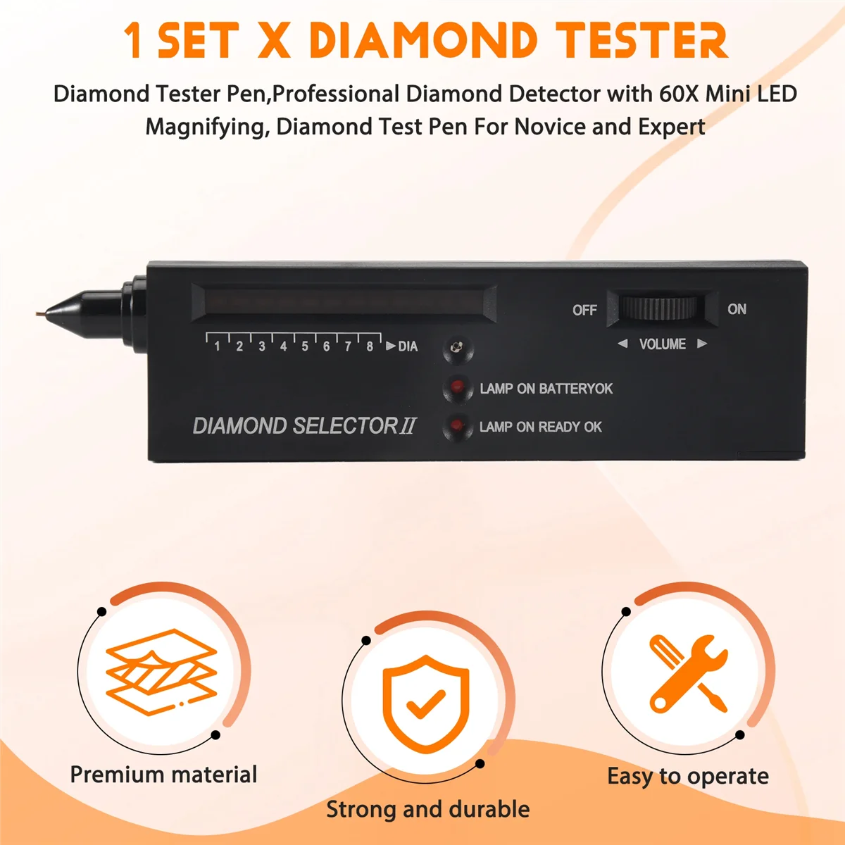 BABP Diamond Tester Pen,Professional Diamond Detector with 60X Mini LED Magnifying, Diamond Test Pen for Novice and Expert