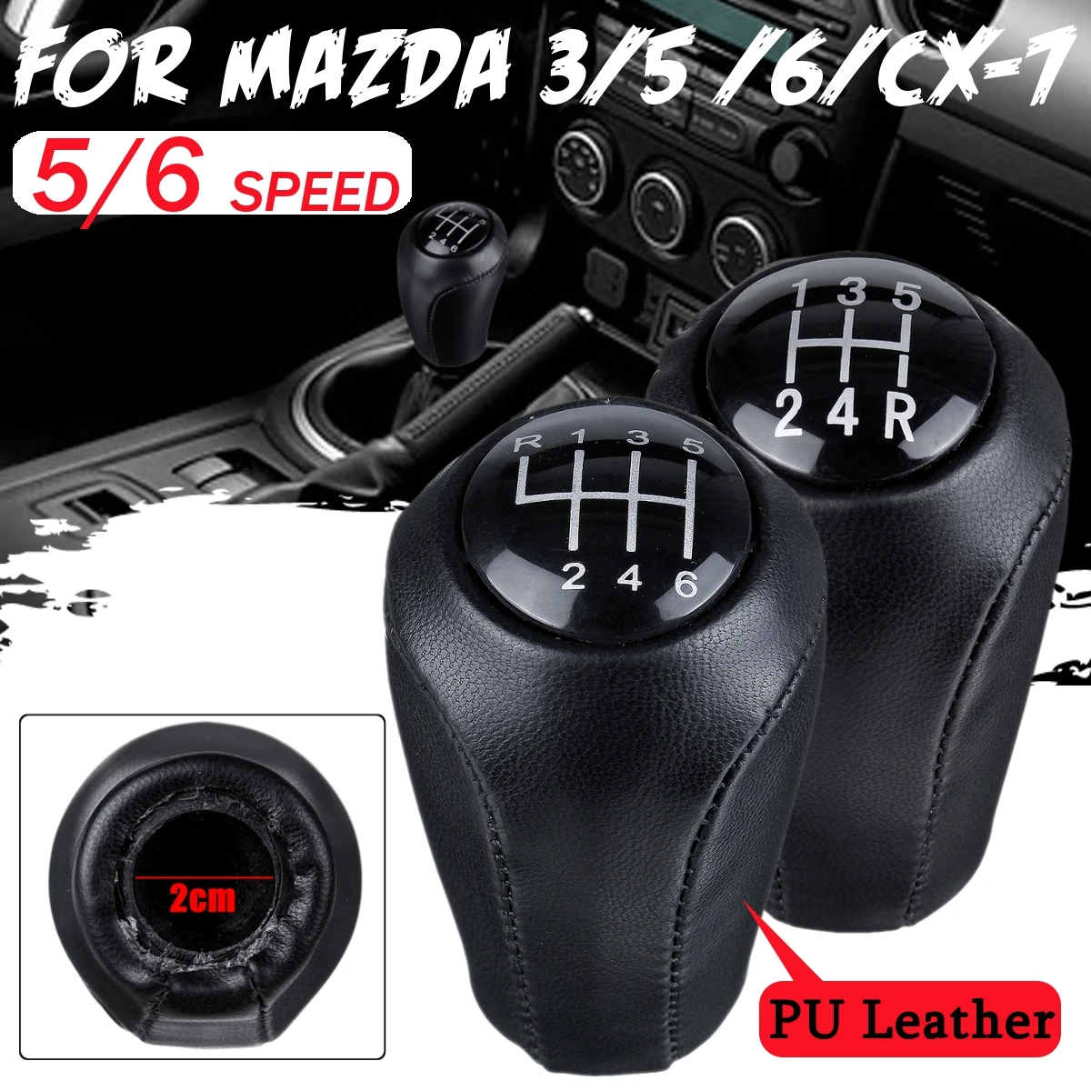 

Leather 5/6-Speed Gear Shift Knob For MAZDA 3 BK BL 5 CR CW 6 II GH CX-7 ER MX-5 NC III Leather Shifter Lever Arm Headball