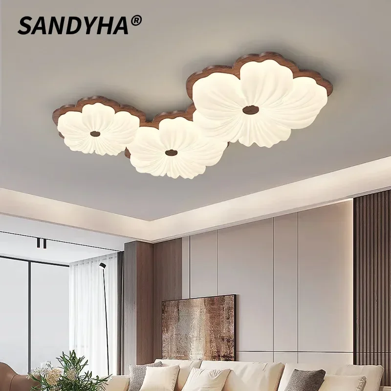 

SANDYHA White Flower Cream Petal LED Ceiling Light Modern Pendant Lamp for Bedroom Dining Table Children Room Art Decor Home