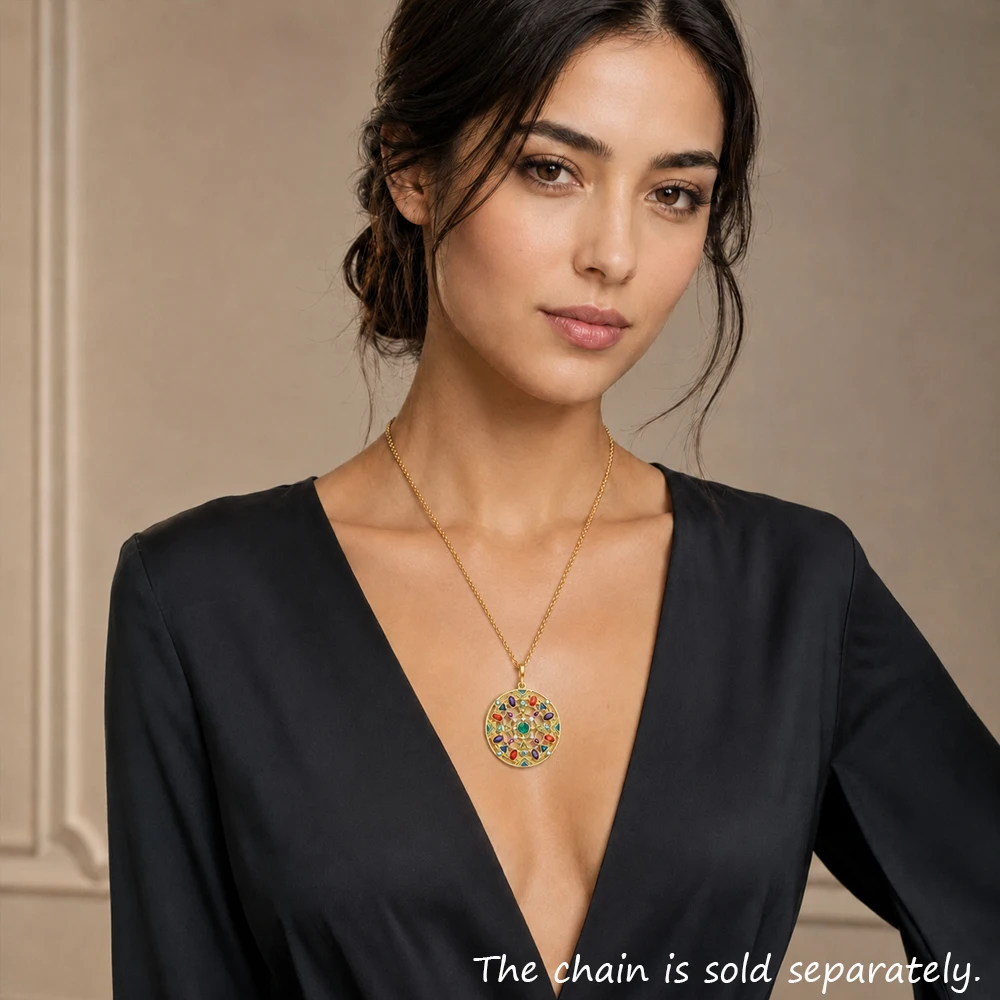 Golden Colorful Amulet Pendant Brand New Jewelry 925 Sterling Silver Accessories Romantic Gift For Women