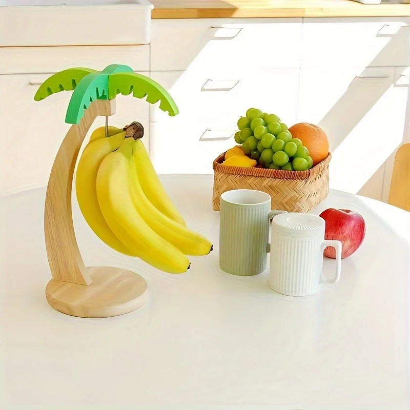 Wood Banana Rack Household Storage Rack Living Room Fruit Storage Pylons Craftwork Simulated Leaves Fruit Creative Vertical Rack
