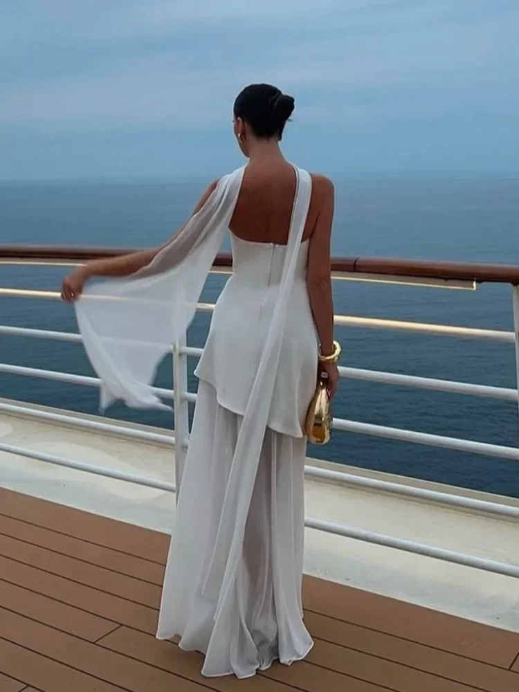 Elegant Simple Strapless Wedding Dresses Women Side Split Mesh Patchwork Prom Dresses 2025 Solid Scarf Party Chic Brides Gown