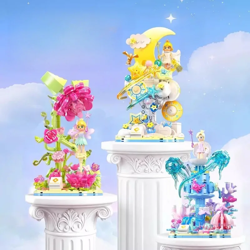 

Fantasy Theme Building Blocks: Starry Blossoms Assembly Model Ornament Children's DIY Toy Cartoon Decorative Gift Collectible