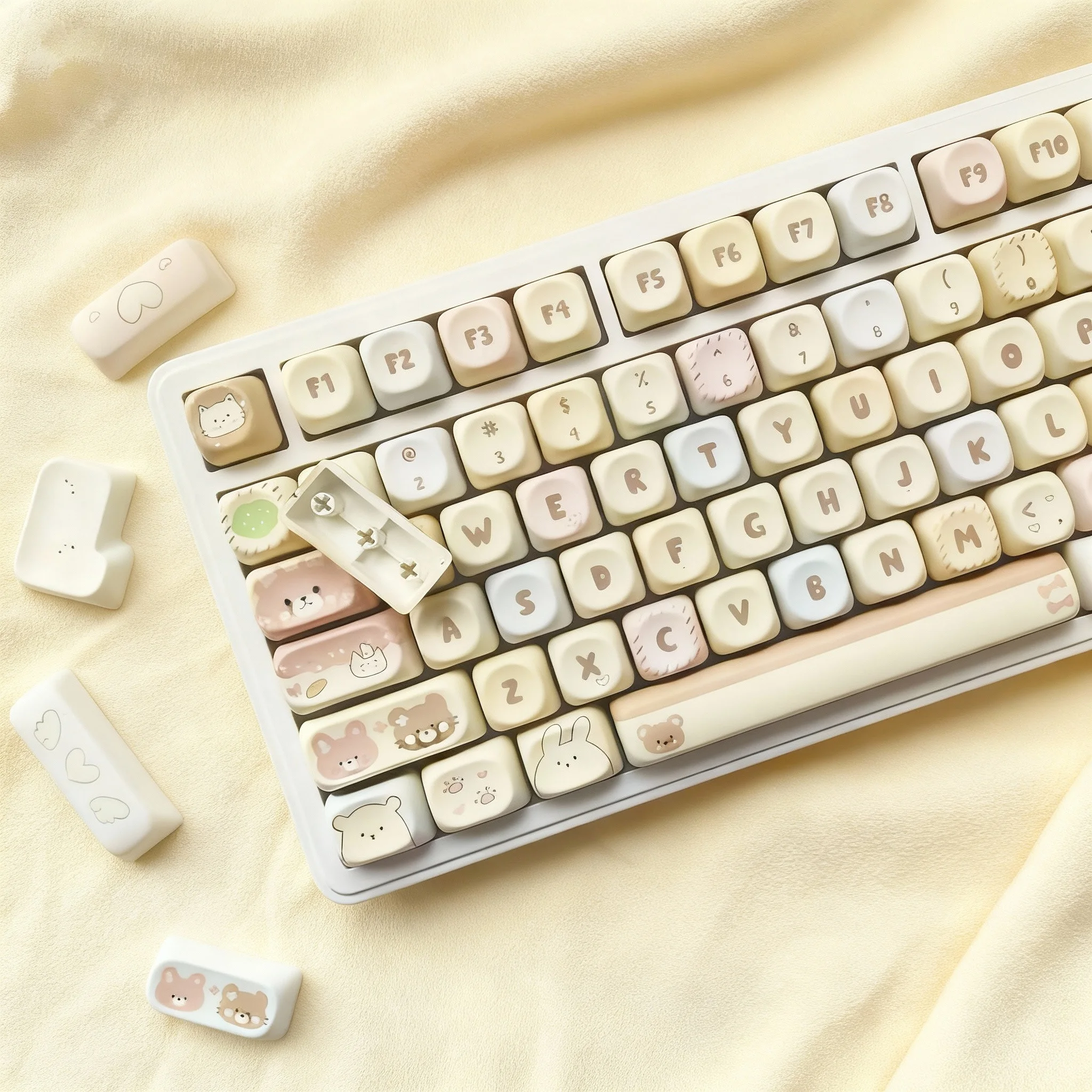 

Cream Cake MOA Profile Custom Kawaii Keycaps Dye Sublimation PBT Keycaps 130 Keys for Cherry Gateron MX Switches Gaming Keyboard