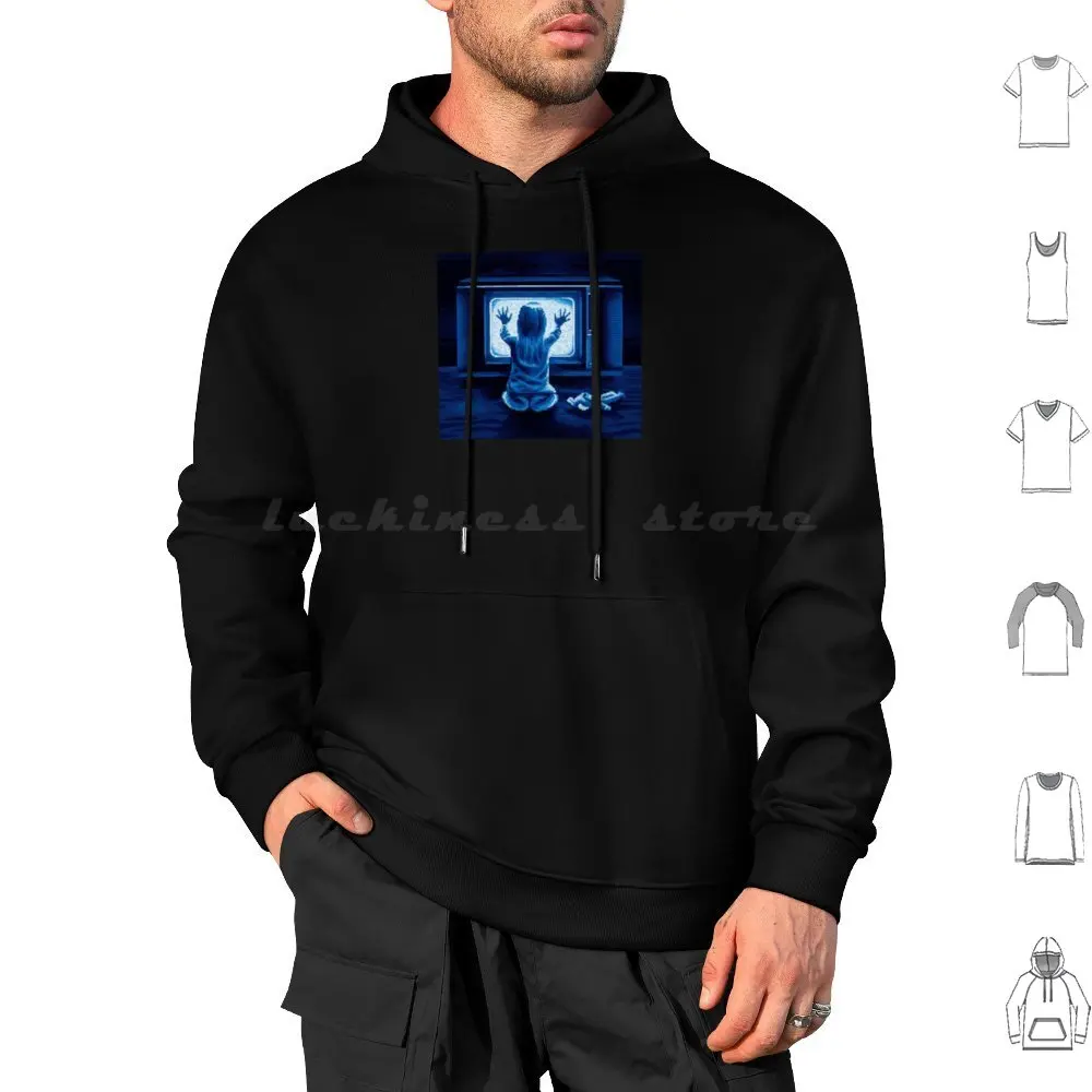 Poltergeist Hoodies Long Sleeve Anime Flame Explosion Bomb Sea Blue Pixels Japanese Japan Graphic Design Pattern Fire