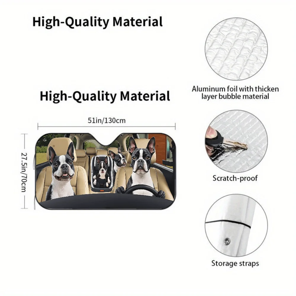 Group Of Boston Terriers In Car | Auto Sunshades, Front Window Sun Cover, Durable Polyamide Visor, Universally Applicable Car Gi