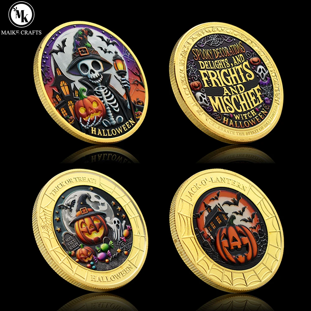 

New Halloween Commemorative Coin Metal Zinc Alloy 3D Skull Pumpkin Challenge Coin Collectibles Decoration Festival Gift