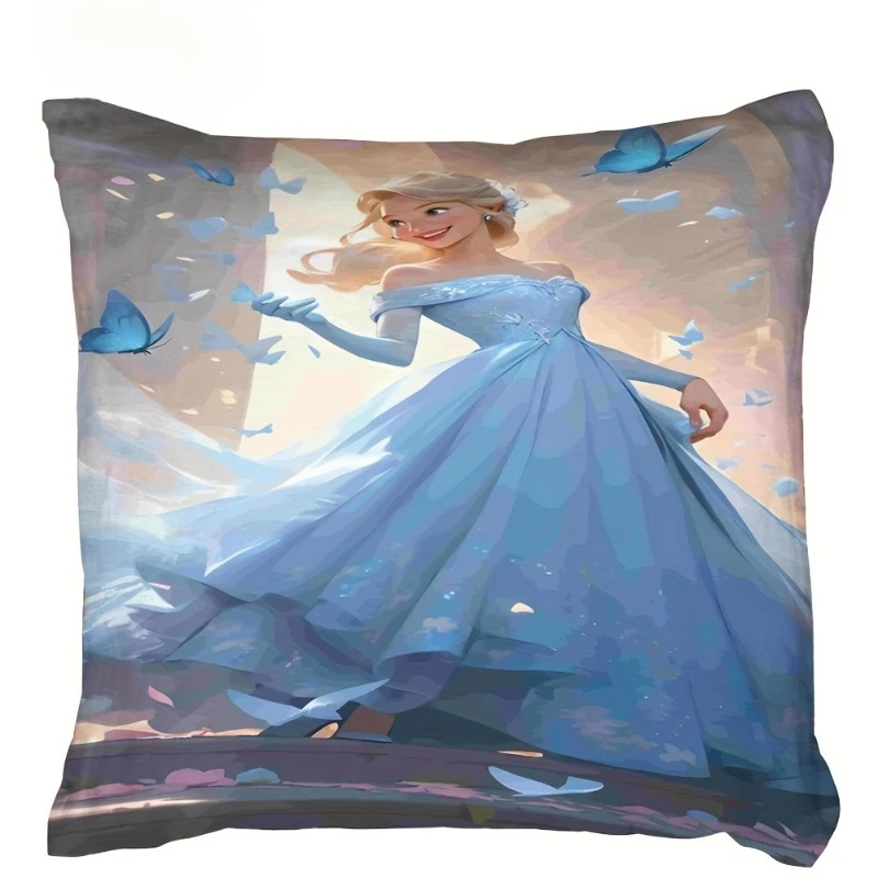 Disney Princess Preppy Style Throw Pillow Covers  Polyester Decorative Pillowcase with Zipper Closure Design for Various Room