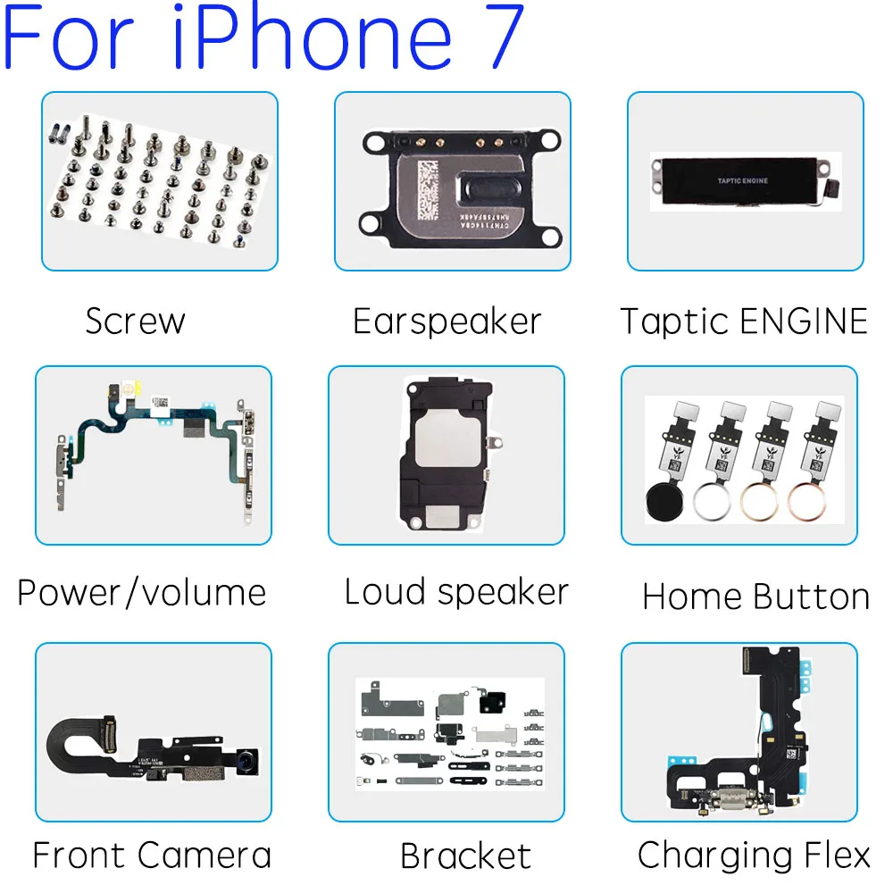 Internal Accessories Replacement for iPhone 7 Front Camera Charing Port Power Volume Flex Cable Earpiece Loud Speaker Screw