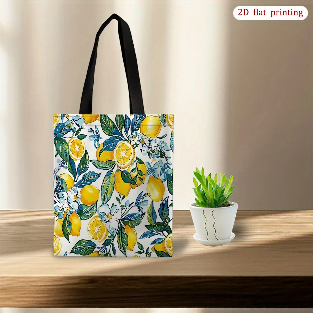 

Summer Lemon Italian Tile Pattern Printed Durable Tote Bag Bright Yellow Blue White Shoulder Bag for Men Women Hiking Beach Dail