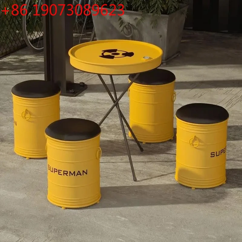 

Creative Wrought Iron Oil Drum Deck Milk Tea Shop Table