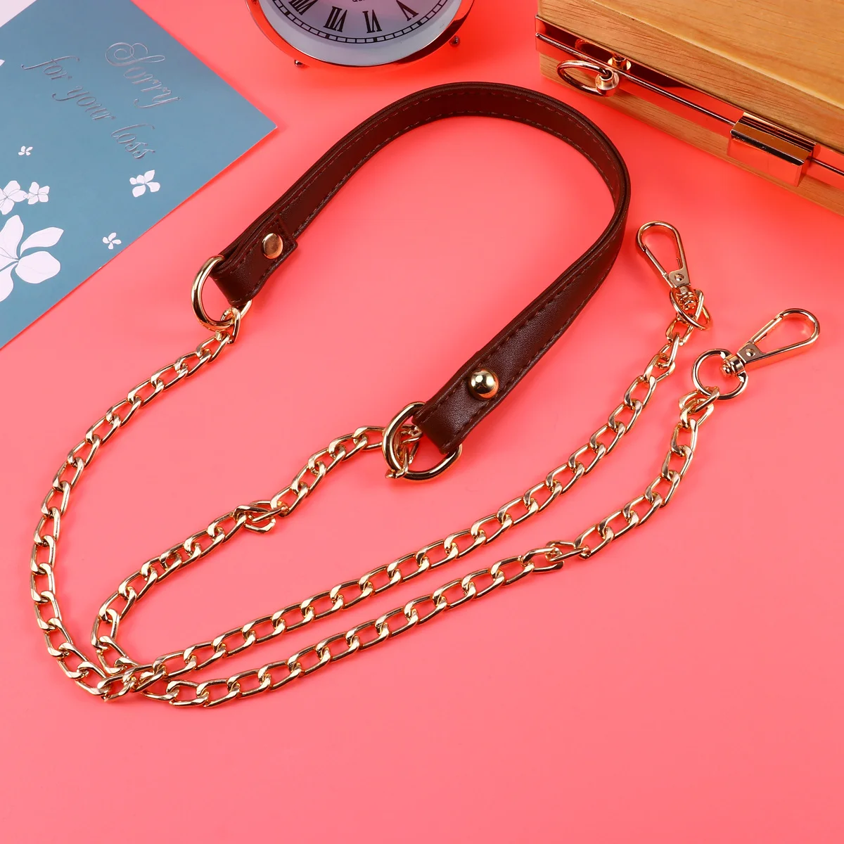 

1pc Metal Bag Strap Replacement Brown Golden For Handbag Shoulder Purse Accessories Two Buckles Included Purse Handbag Chain Bag