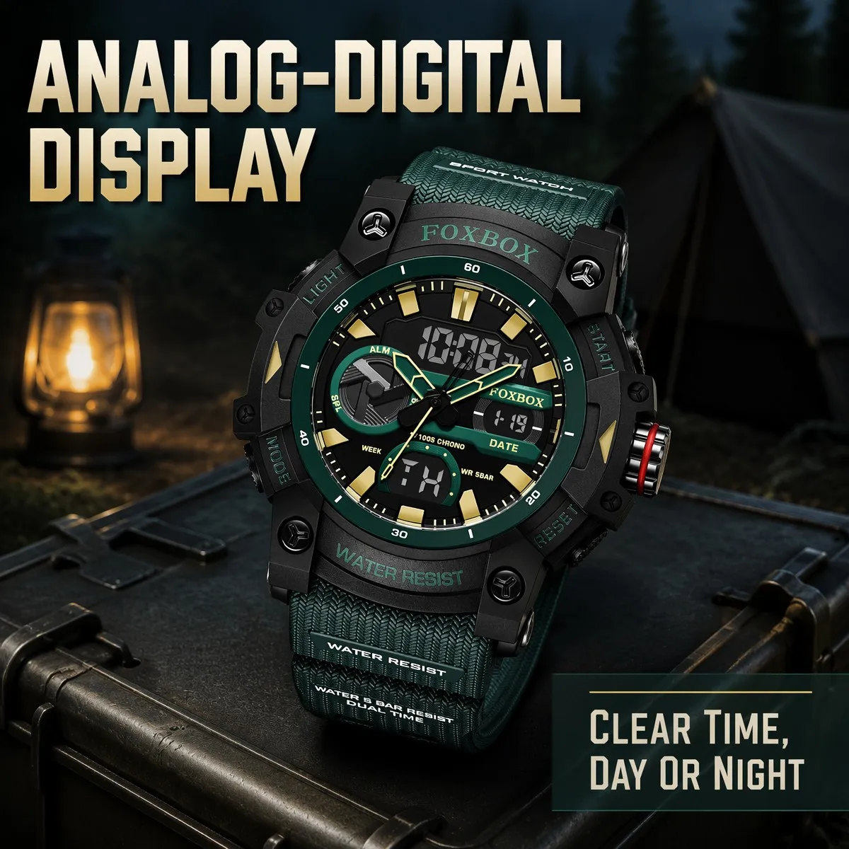 FOXBOX Men's Electronic Watch Large Dial Multi Functional Outdoor Waterproof Student Sports Electronic Watch