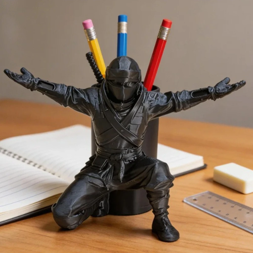 Ninja Pen Holder 3D Printed Desk Organizer & Decorative Figurine Stationery Storage Rack for Office Creative Gift for Students