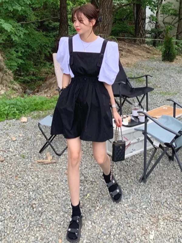 

Комбинезон с высокой талией, женский свободный комбинезон с завязками, широкий комбинезон прямого кроя, модный летний возрастной комбинезон для похудения