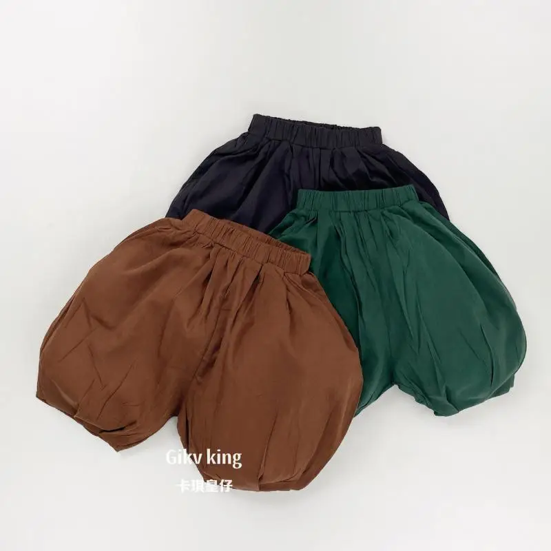 2026 Summer New Children Loose Shorts Fashion Girls Thin Lantern Pants Cotton Boys Vintage Casual Shorts Solid Kids Clothes