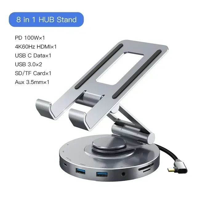 

Brand new original factoryTrending Products 1 Type C USB Port Hub Multiport 8 in 1 USB C Hub 360 Degree Adjust Foldable Laptop S