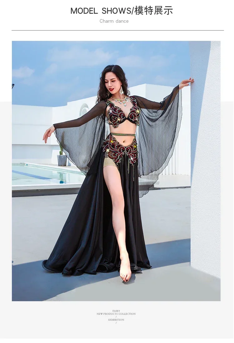 Professionelles Bauchtanz-Kostümset für Damen, schwebender Tüllrock mit großem Schwung, Bühnen- und Wettbewerbskleidung, Bauchtanz-Outfit – Detail 1