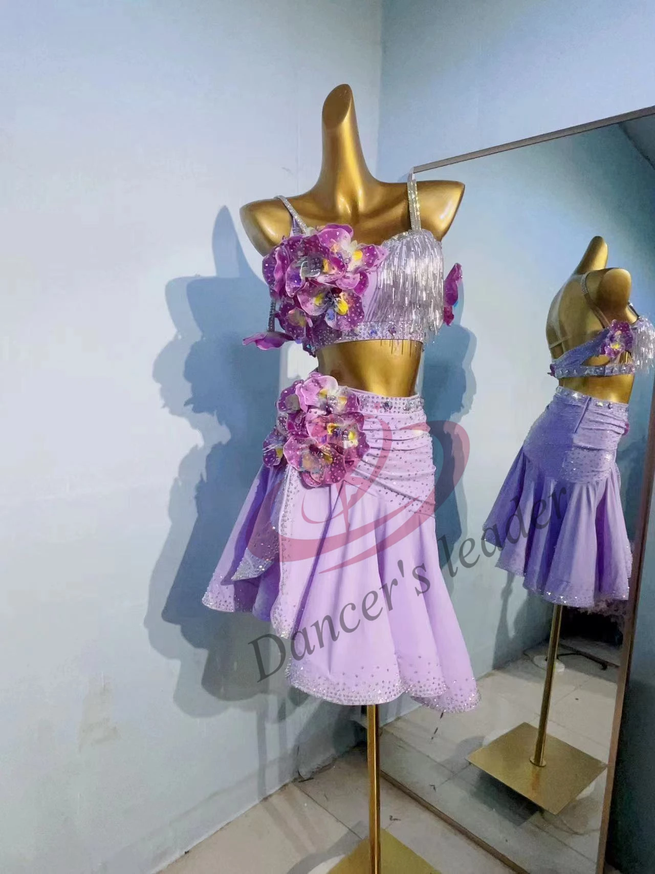 Kostium do tańca latynoamerykańskiego na scenę, ekskluzywny, szyty na miarę, Cha Cha Tango Standard, profesjonalna sukienka, kwiecista spódnica.