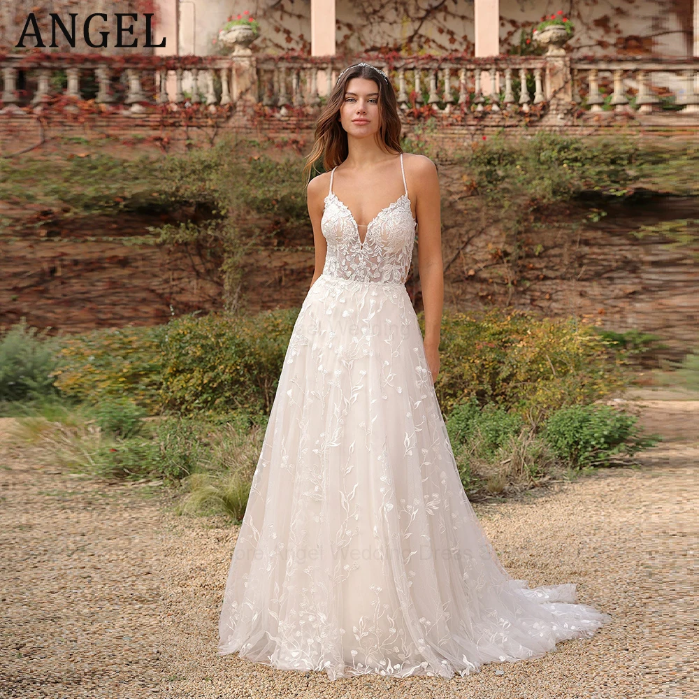 ANGEL Customized Wedding Dresses 2026 New Sleeveless Sexy A-Line V-Neck Spaghetti Strap Bridal Gown Lace Tulle Vestidos de Novia