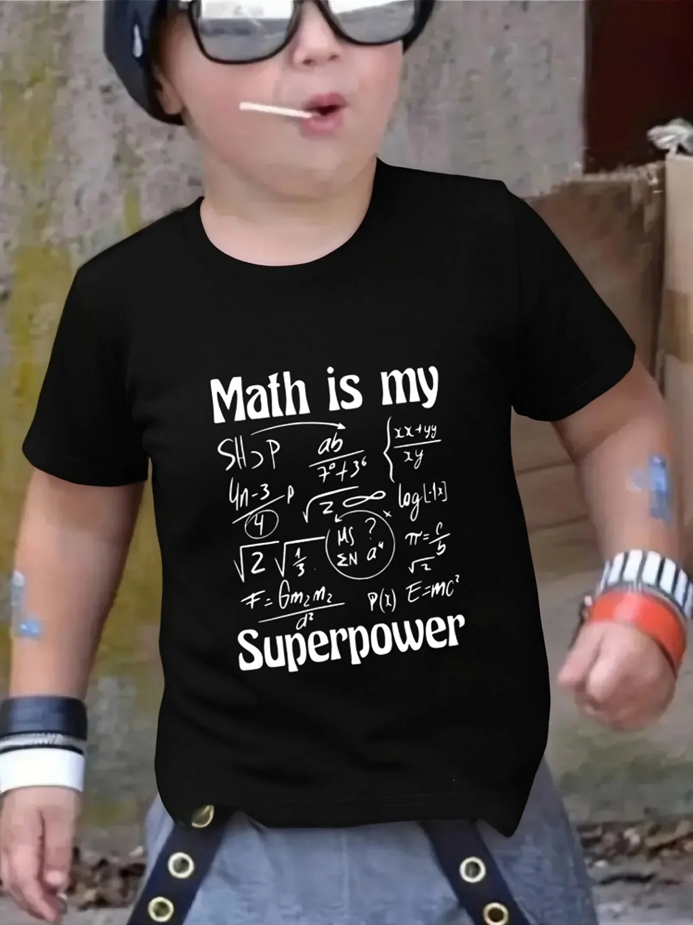 Cute Math Superpower Formula Print Family Matching T Shirt Boys Girls Short Sleeve Parent Child Soft Cotton Casual Daily Tops