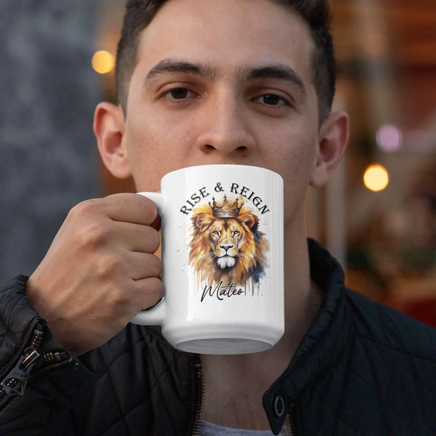 Powerful Lion King Coffee Cup, Regal Lion-Printed Ceramic Mugs, Courageous Lion Design Cup For Animal Lover, Customized