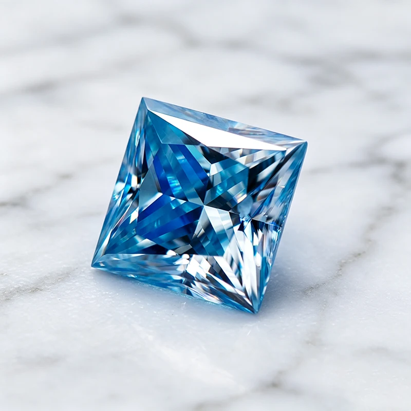 Moissanit-Stein in Eisblau, Princess-Schliff, Edelstein für DIY-Ringe, Halsketten, Ohrringe, mit Zertifikat – Detail 3