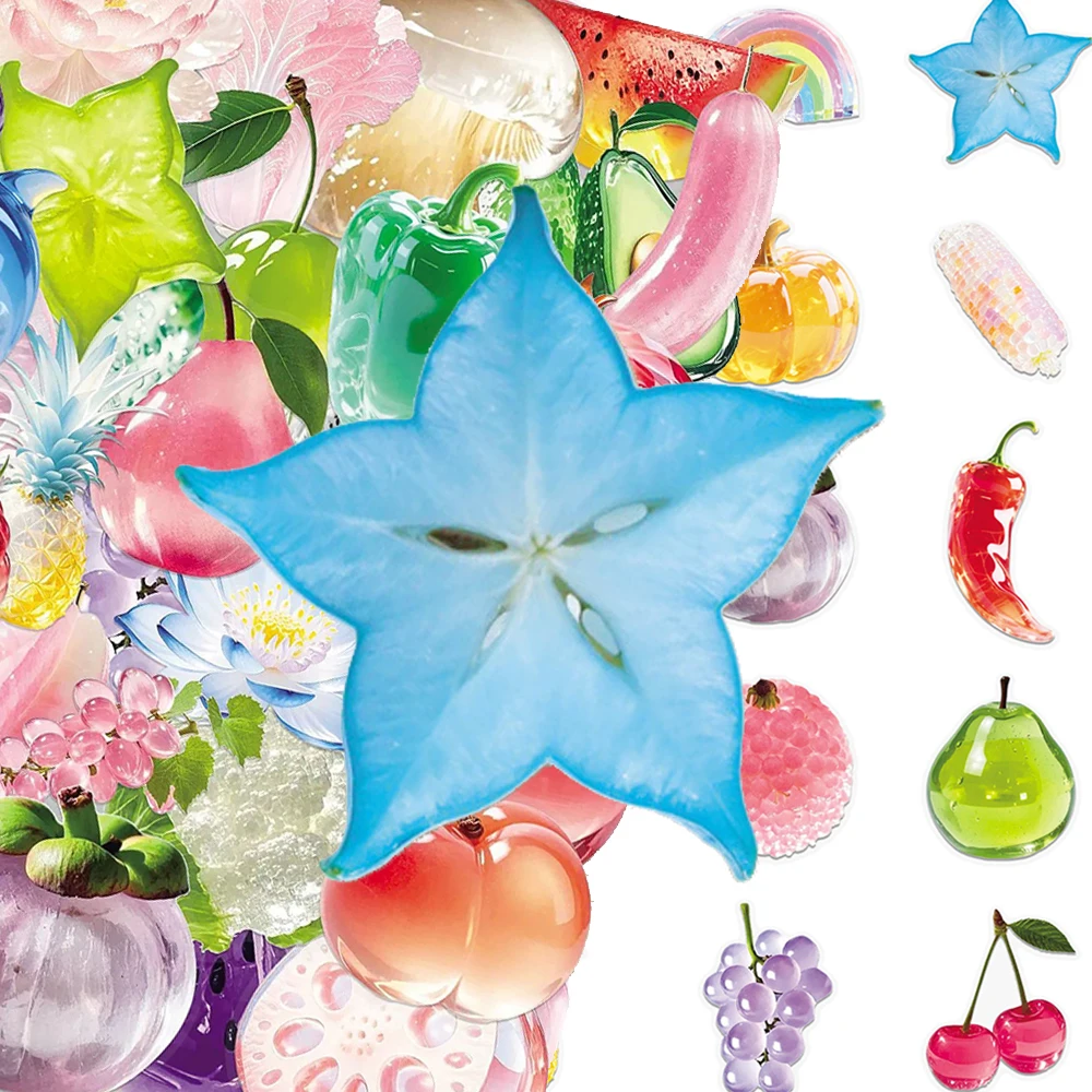 

10/30/50pcs Transparent Cute INS Style Fruit Food Stickers Colorful Aesthetic Decals for Stationery Suitcase Decoration Sticker