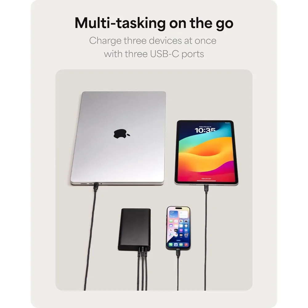 بنك طاقة USB-C عالي السرعة بقدرة 20,000 مللي أمبير في الساعة مع مخرج 45 وات، يشحن 3 أجهزة في وقت واحد، يوفر رسوم هاتف متعددة