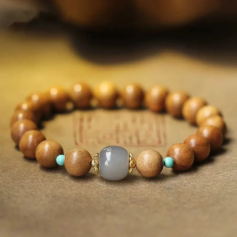 Natural Indian Old Mountain Sandalwood Bracelet Women's Sandalwood Round Bead Single Circle HandString 8MM Buddha Bead Handheld