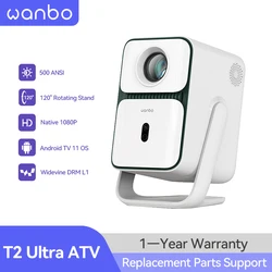 Wanbo T2 Ultra,Native 1080P,500ANSI,Android TV 11,DRM L1,ASA3.0,10W Speaker,Sealed Optical,120°Rotatable,Home Cinema Projector