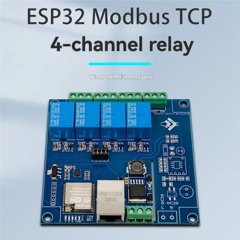 【ORNAMENT】ESP32 Modbus TCP 4-CH Relay Module With Case 100 Mbps Wired Ethernet Port Wi-Fi Bluetooth 7-24V Power Supply