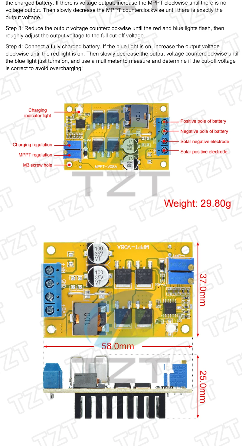 TZT 1/3 Stück 5A MPPT Solarladeregler, Solarladesteuerung, Batterieladung 9V 12V 24V mit Automatischer Umschaltung – Detail 3